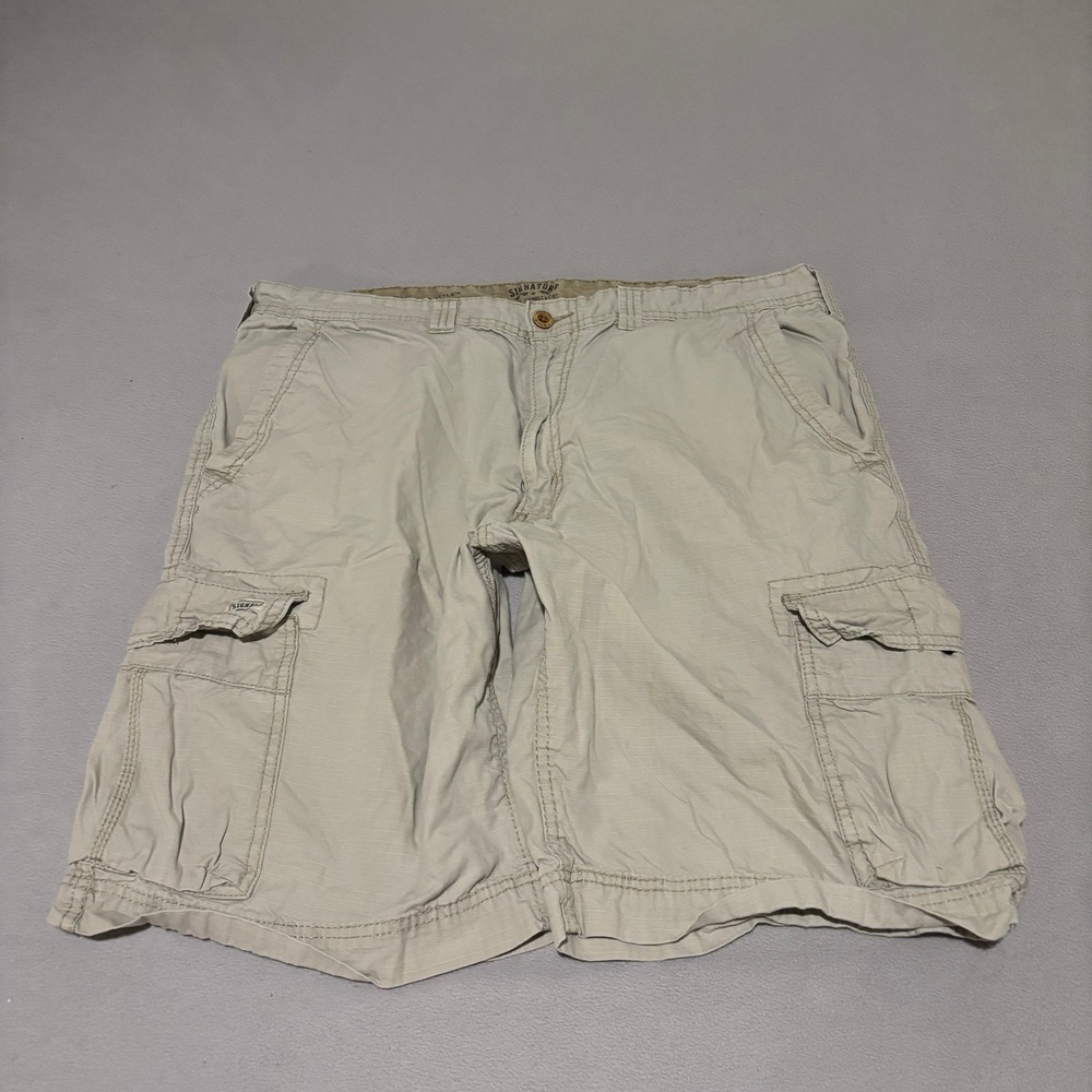 Signature by Levi Strauss & Co Mens Khaki Ripstop Cargo Shorts Size 38 Tan